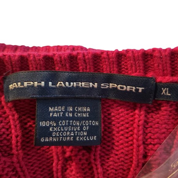 RALPH LAUREN SPORT SZ XL Women's 100% Cotton Cable Knit V-Neck Sweater Fuchsia - Picture 6 of 7